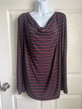 Cuddl Duds Striped Cowl Neck Top - Red, Blue & Black